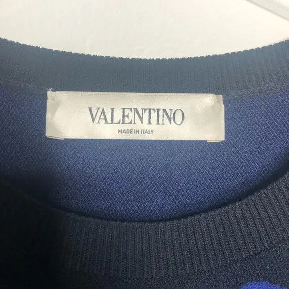 Valentino Delft Jacquard Long Sleeve Midi Sweater Dress Knit Blue M $3960 2020